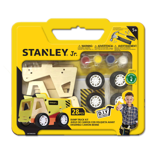 Stanley Jr. DIY Dump Truck kit in packaging on a white background