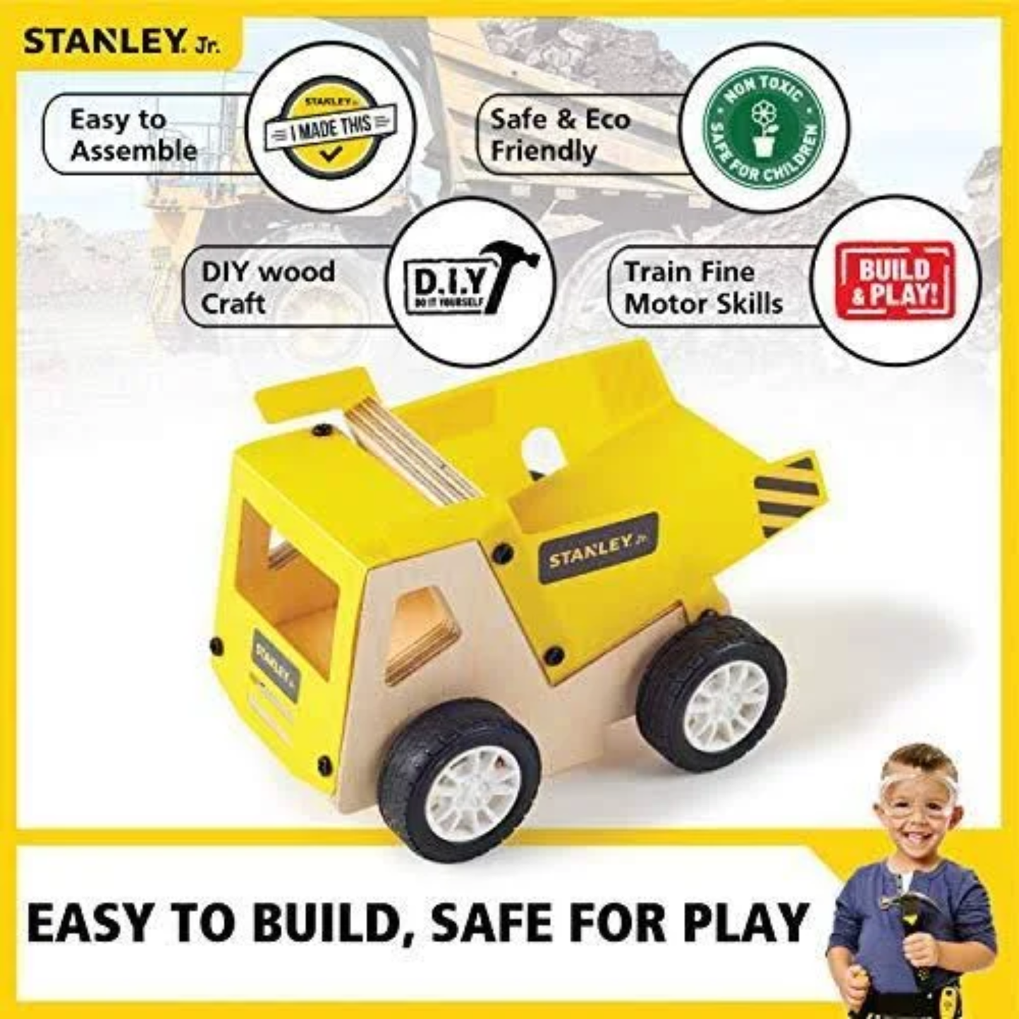 Built stanley jr diy dump truck with a young builder