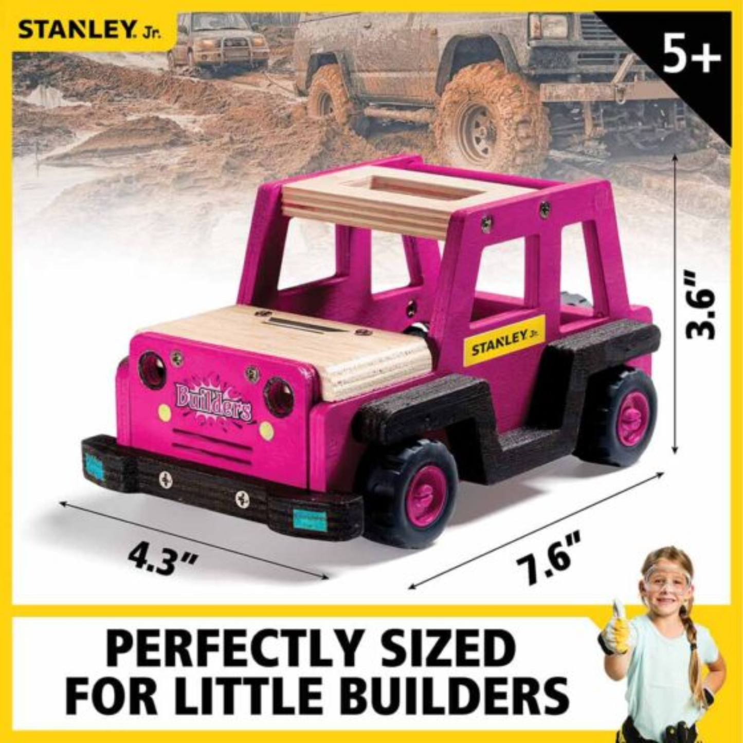 Built stanley jr off road vehicle diy kit with a young buidler