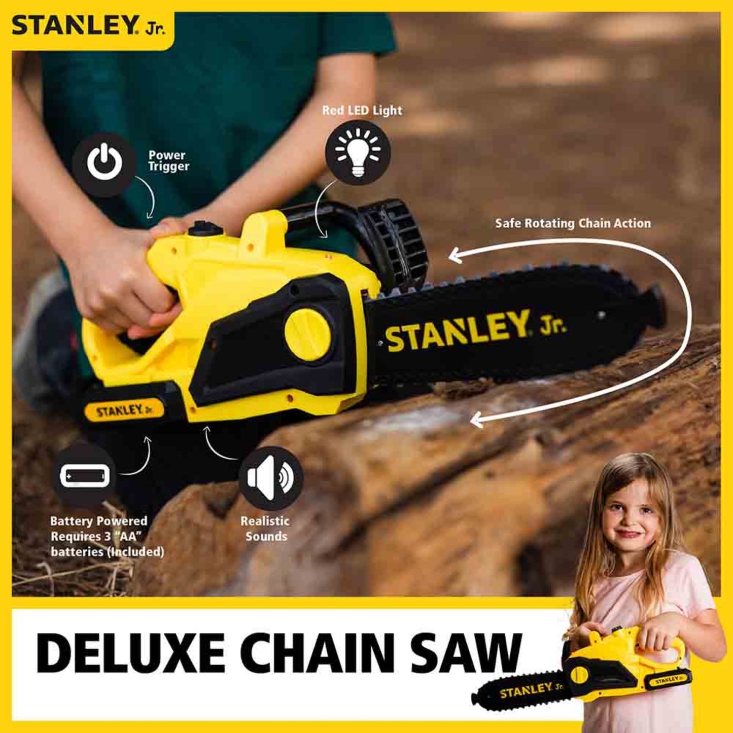 Toy chainsaw being held by a child.