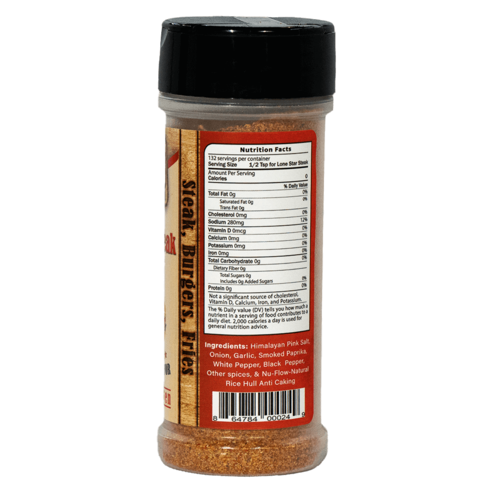 Nutrition facts for Heath's Blends steak and taters seasoning on white background.