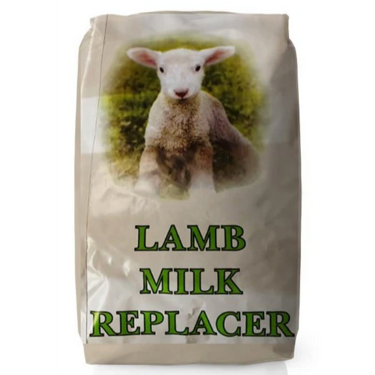 Bag of lamb milk replacer with a lamb illustration on a white background