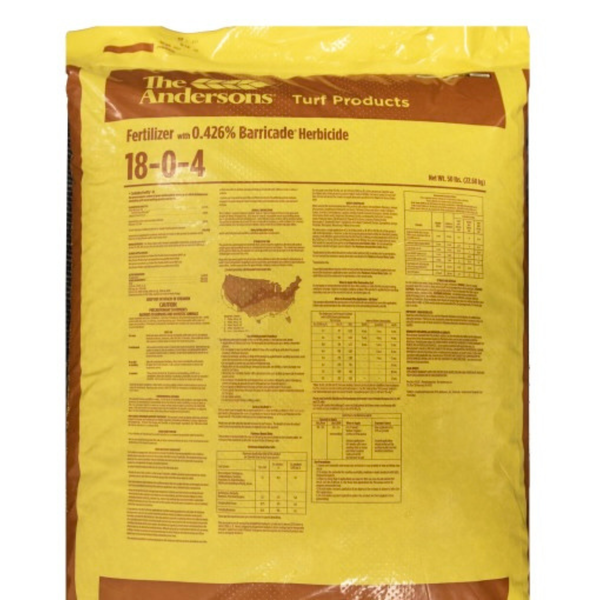 Yellow bag of The Andersons Turf Products fertilizer with brown label