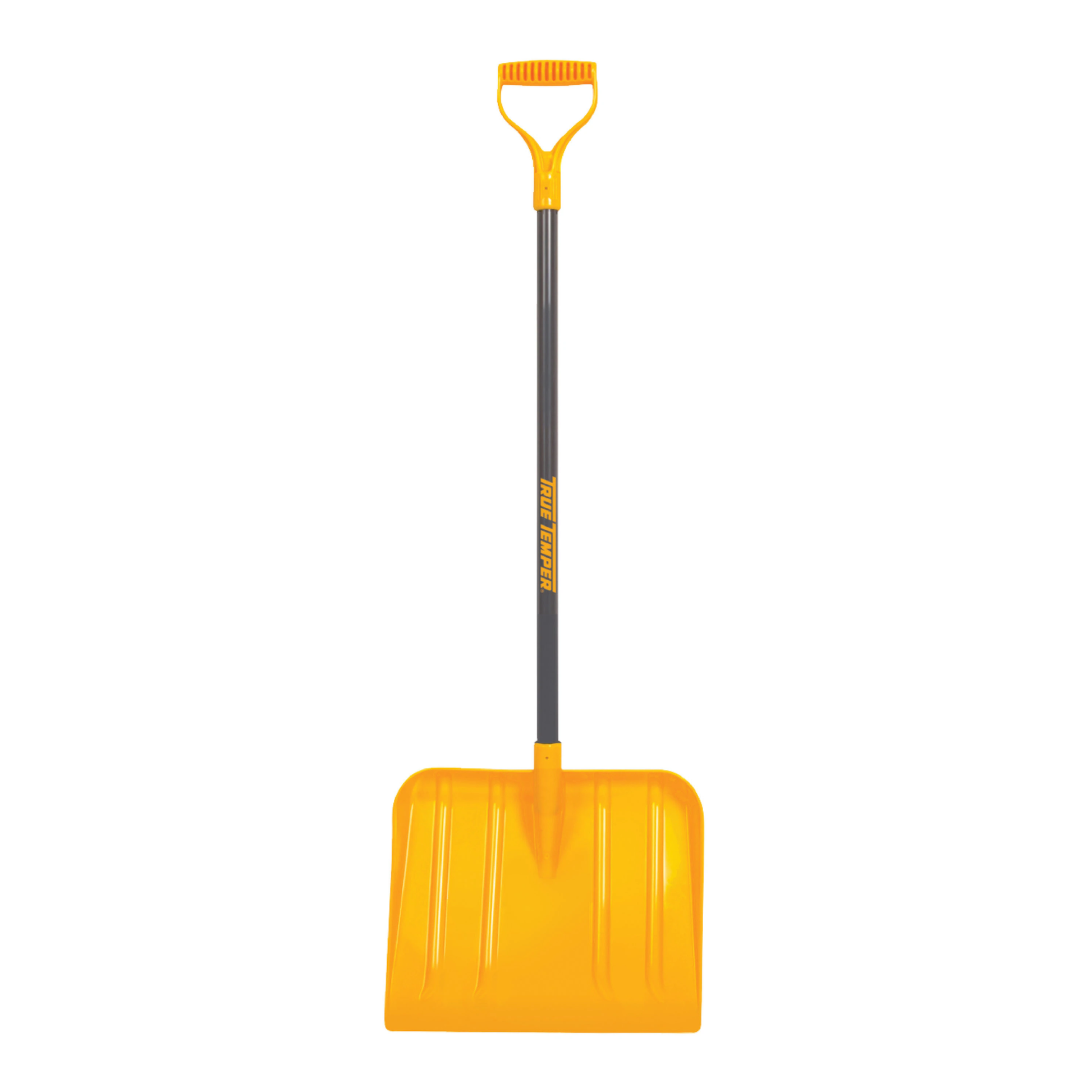 Yellow kid's snow shovel on a white background
