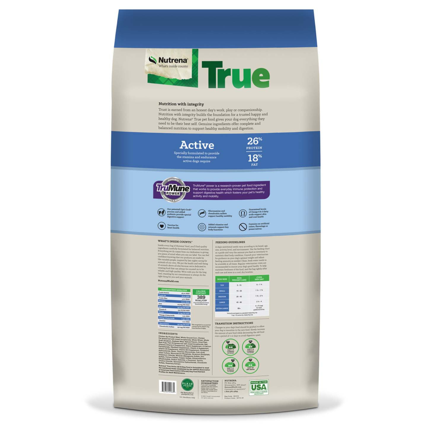 Nutrena True Active dog food packaging on a white background