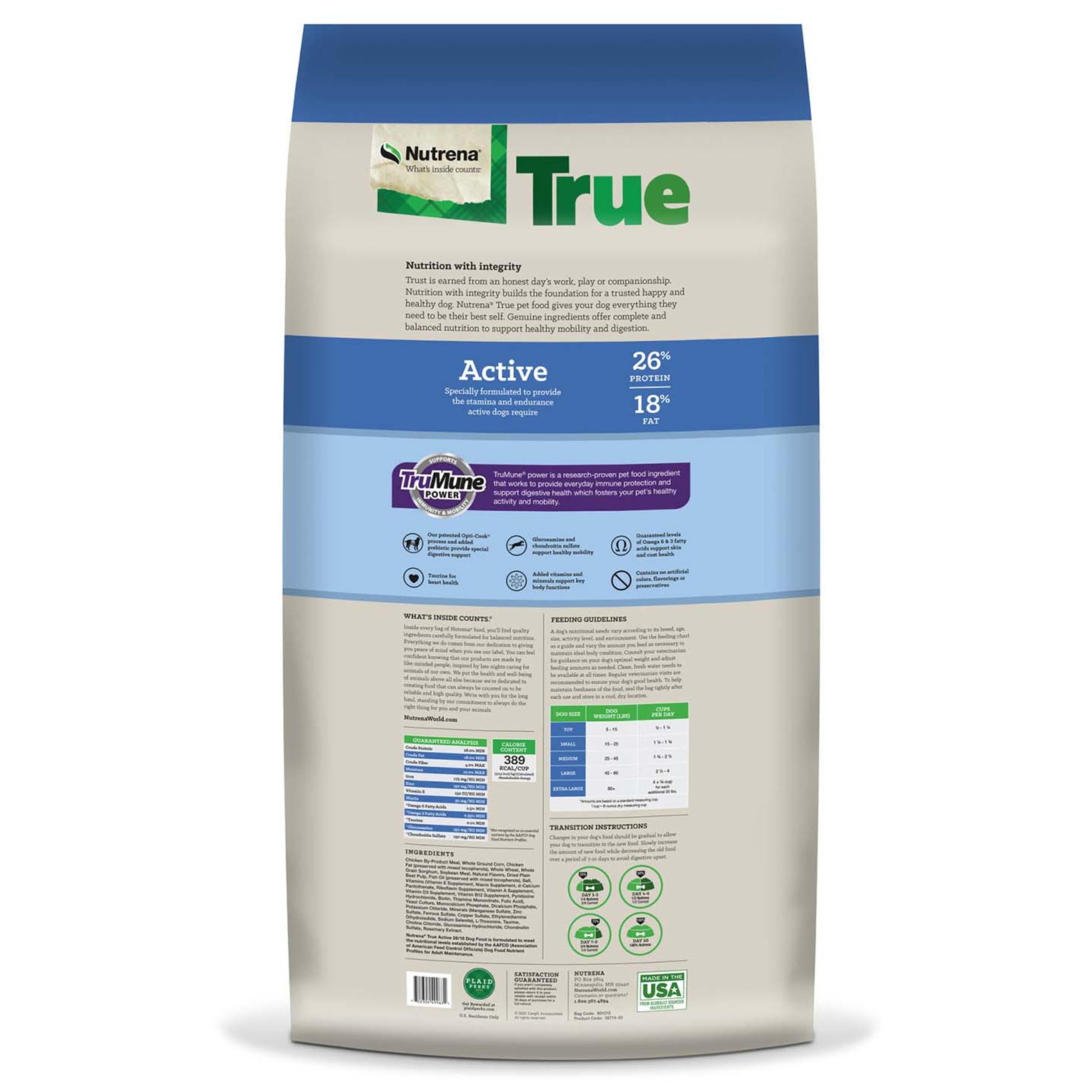 Nutrena True Active dog food packaging on a white background