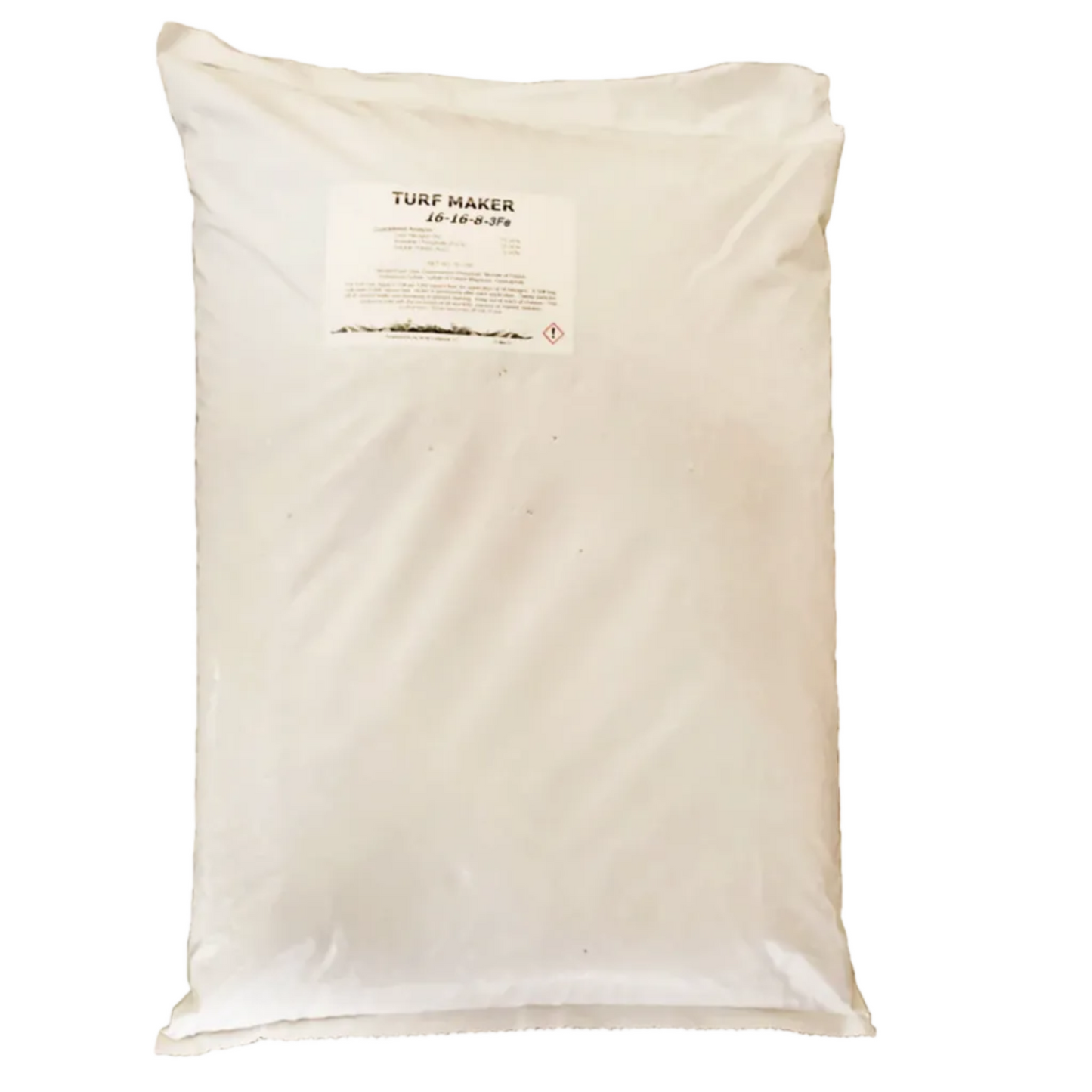 White bag labeled 'Turf Maker' on a white background