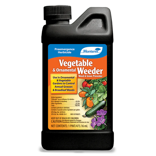 A bottle of Vegetable & Ornamental Weeder on a white background.