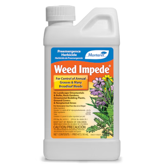 A bottle of Weed Impede on a white background.